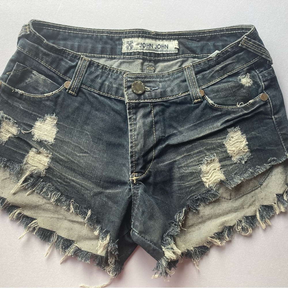 Distressed Dark Blue Denim Cutoff Shorts